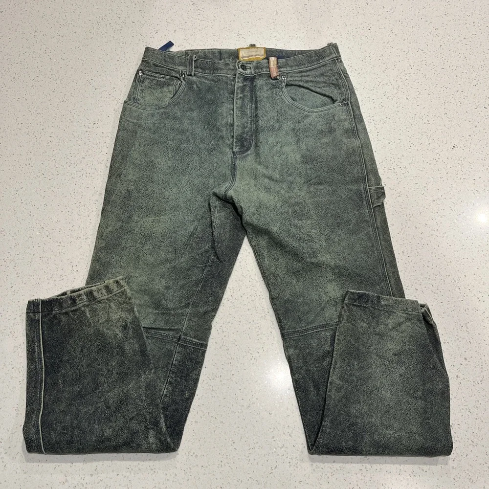 Men's Size 32/32‎ Air Jordan Green Leather Lined Jeans Michael MJ VTG Y2k